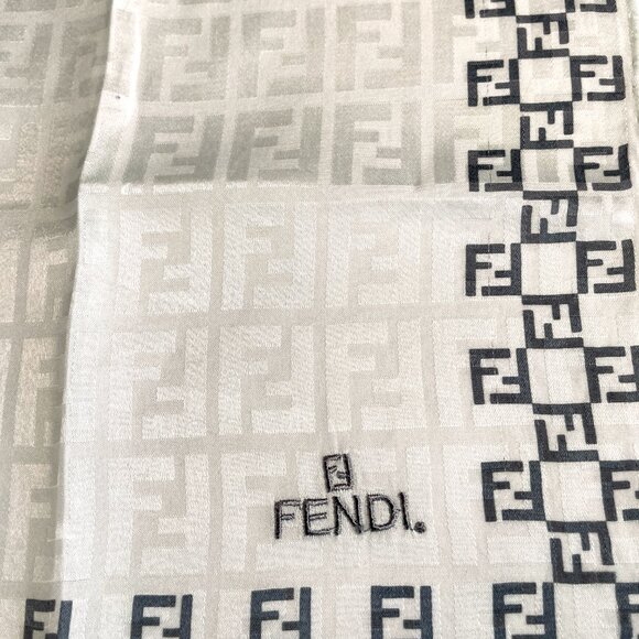 Vintage Fendi Cotton Scarf with Embroidered Logo - Picture 3 of 13